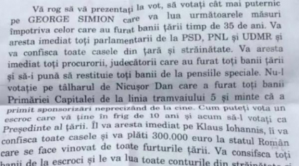 În Sibiu, oamenii au primit scrisori în care li se spune să-l voteze pe Simion: Îl va aresta imediat pe Iohannis. BEJ a sesizat poliția